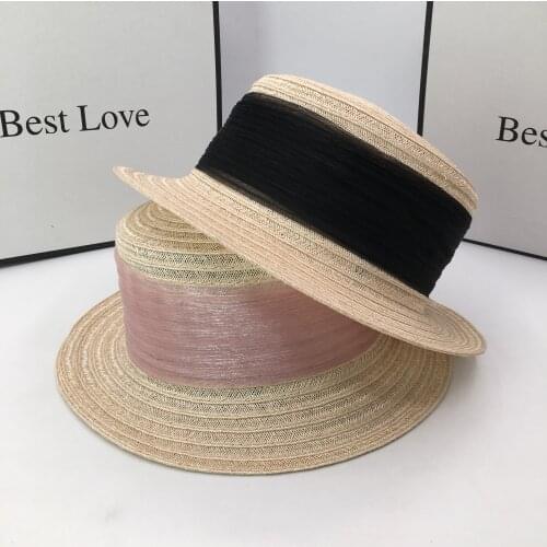 Summer French linen flat-topped wide-brim gift hat sunscreen socialite sweet beach sun hat