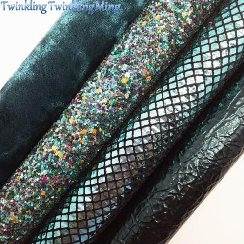 BLUE Glitter Fabric, Metallic Snake Faux Fabric, Synthetic Leather Fabric Sheets For Bow A4 21x29CM Twinkling Ming XM814