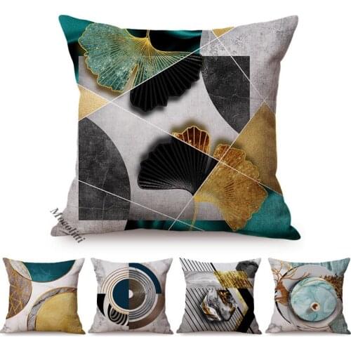 Nordic Emerald Copper Geometric Sofa Throw Pillow Case Jade Green Marble Texture Circular Geometry Home Decorative Cushion Cover