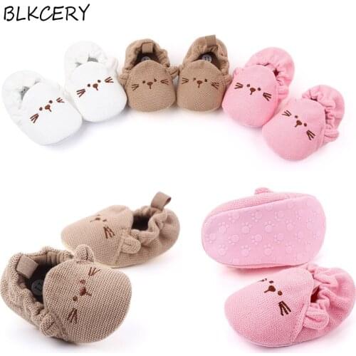 Newborn Shoes Infant Slippers Toddler Baby Boy Girls Knit Crib Shoes Crochet Cartoon Mouse Anti-slip Prewalker Knitted Footwear