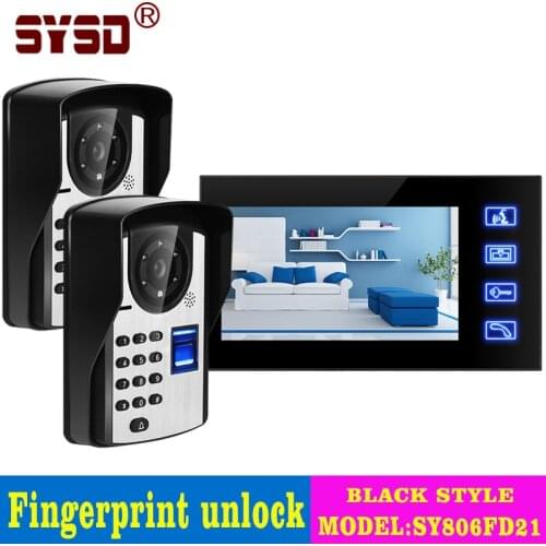 Video Intercom 7'' Wired Video Door Phone Fingerprint IR Night Vision Password Unlock Camera Waterproof