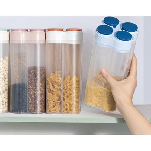 Compartmentalized Grain Storage Box Plastic Storage Containers Organizer Boxes Kitchen Items Food Dry Goods Sealed Cans