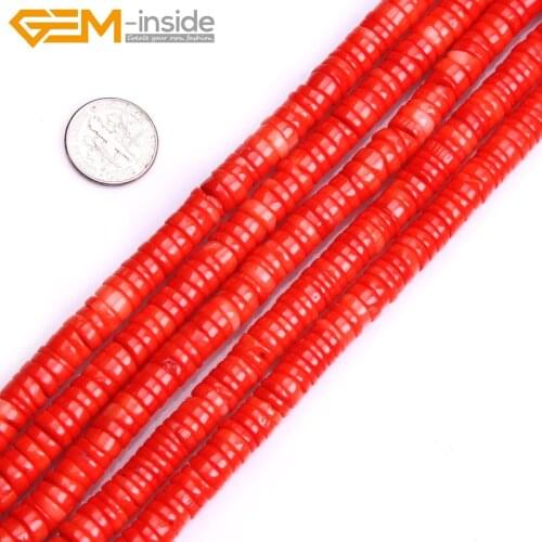Gem-inside Red Rondelle Heishi Shape Coral Beads For Jewelry Making Bracelet Necklace 15inch DIY Gift