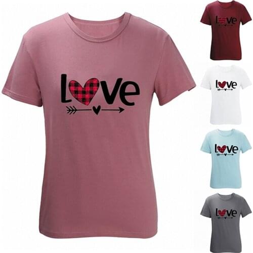 Womens Fashion Casual Love Simple Letter Print T-Shirt Short Sleeve Top
