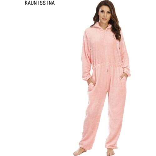 Women Sleepwear Onesies Pajamas Long Onesie Hooded Flannel One Piece Pajama Long Sleeve Hooded Loose Autumn WInter Adult Onsie