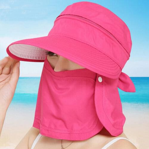 Womens Foldable Sun Hat UV Protection Wide Brim Sun Hat Face Neck Protection Summer Hat Beach Dual use F0127