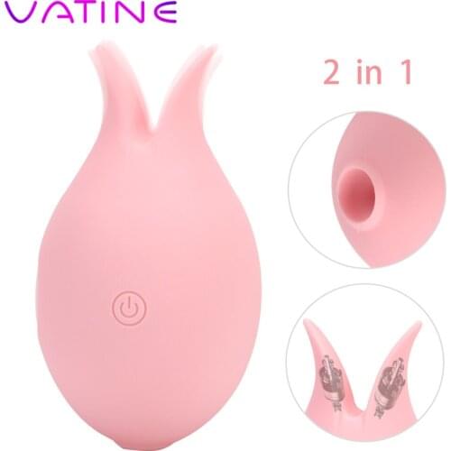 VATINE 10 Speeds Female Masturbator 2 in 1 Tongue Licking Egg Clitoris Stimulator NippleClit Sucking Vibrator Sex Toys for Women