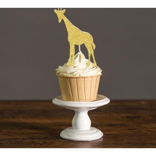 Gold/Silver/Black Glitter Giraffe Cupcake Toppers Baby Shower Kids Birthday Decorations Gender Reveal Party Cake Decor Picks