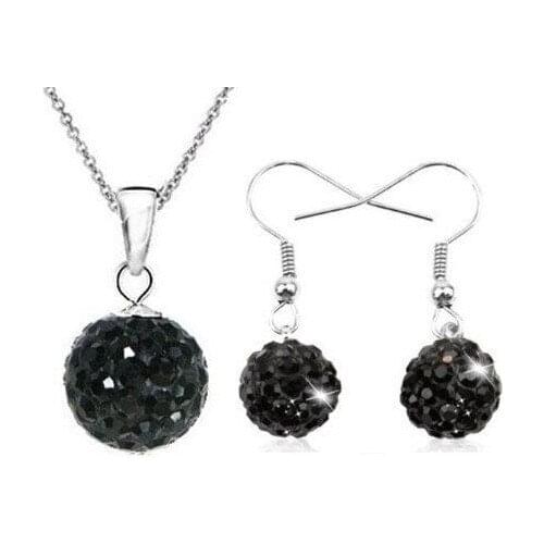 Df34e 10mm Clay Mixed black MOW Micro Pave Disco Ball Silver Plated Earrings Necklace set jewelry crystal