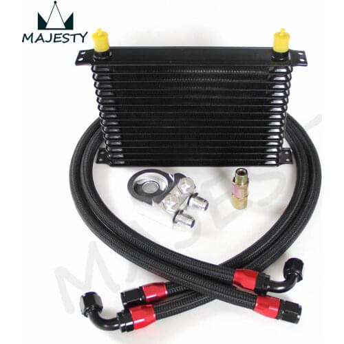 15 ROW AN10 UNIVERSAL ENGINE TRANSMISSION OIL COOLER BLACK+FILTER ADAPTER KIT