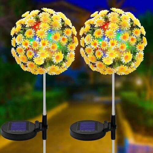 2pcs Solar Chrysanthemum Light Outdoor Garden Daisy Flower Ball Lights IP65 Waterproof Garden Floor Lamp Garden Decorative Lamps