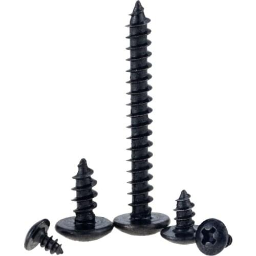 30PCS M3*6 8 10 12 Black Carbon Steel Self-tapping Truss Screws Large Flat Round Head Cross Mushroom Phillips Screws M3x6