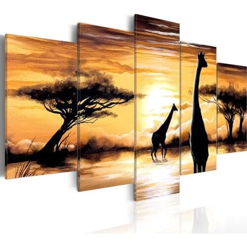 Embroidery Diamond Picture Landscape Home Decor 5 Pcs Painting Giraffe Tree Full Round Drill Cross Stitch Handmade Wall Sticker