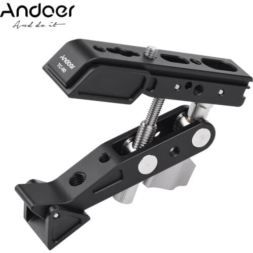 Andoer Heavy Duty Clamp Mount Photography Bracket with 1/4 Inch Screw 3/8 Inch Thread for Video LED Light Microphone DSLR Camera