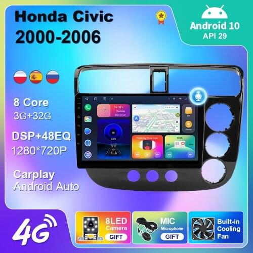 4G WIFI Android 10 For Honda CIVIC 2000-2006 Stereo Car Radio Multimedia GPS Navigation Android Auto Carplay 2din No DVD Player