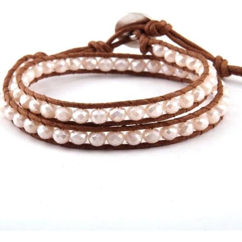 Free Shipping Beautiful Fashion Glass Crystal Beads Wrap Bracelet 2 Wraps Leather Bead Bracelet