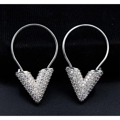 Bohemian Heart-shaped Hoop Earrings For Women White Gold Color Filled Pave Tiny Cubic Zirconia Jewelry Boucle D'oreille LH4810B