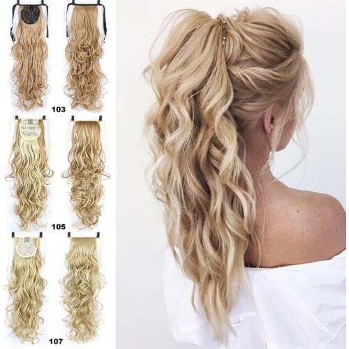 XUANGUANG Natural Wave Pony Tail Fake Hair Extension Heat Resistant Synthetic Long Wavy Wrap Around Clip In Ponytail Hair