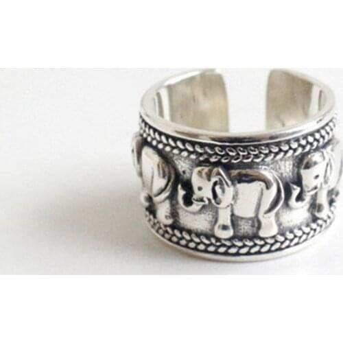 XIYANIKE 925 Sterling Silver Open Rings for Women Couples Vintage Cute Elephant Animal Handmade Jewelry Party Accessories Gifts