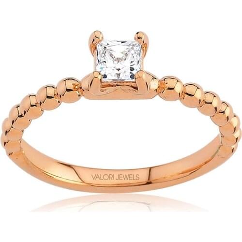 Valori Jewels 0.40 Carat, Zirconia White Square Gemstone, Rose Gold Plated, Sterling Silver Ring