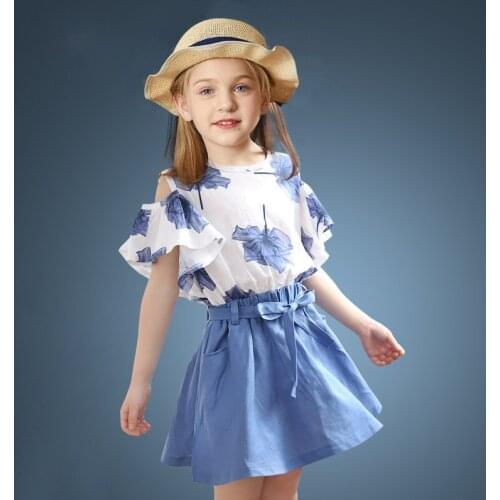 Girls Short Sleeve and Skirt Set Kids Children Summer Flower T-shirt sets