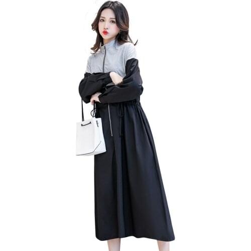 Pregnant women contrast color lace dress Pregnant womens cotton casual waist dress Pregnant women long sleeve color dress