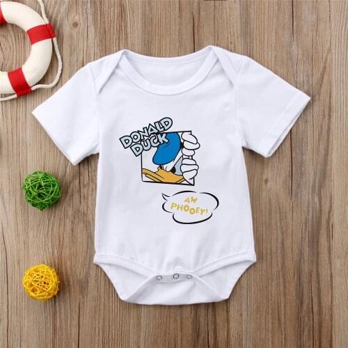 Summer Baby Clothes Short Sleeve O-neck White Soft New Born Jumpsuit Bodysuit Baby Boys Girls Harajuku Disney Donald Romper