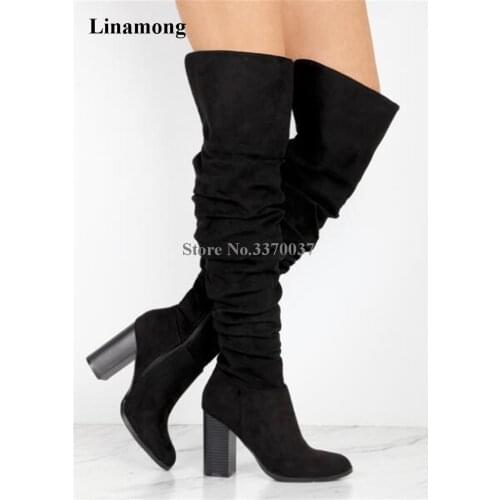 Hot Selling Women Fashion Round Toe Suede Leather Chunky Heel Over Knee Boots Sexy Long Thick Heel Boots High Heel Boots