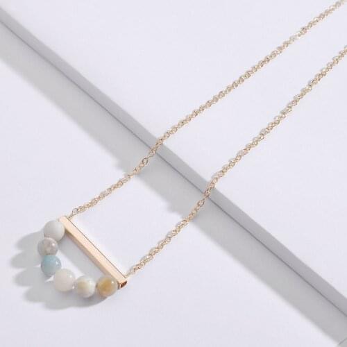 Fashion Fancy Natural Lapiz Picture Amazonite Labradorite Stone Beads Metal Bar Pendant Short Necklaces for Women