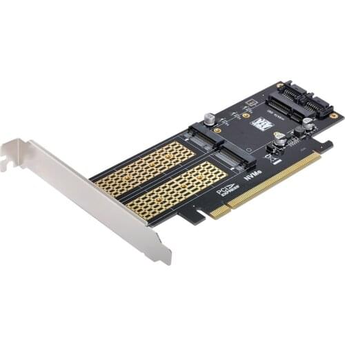 NGFF NVME MSATA M-Key B/M-key SSD Card to PCI Express PCI-E 3.0 & Dual SATA Adapter 3in1