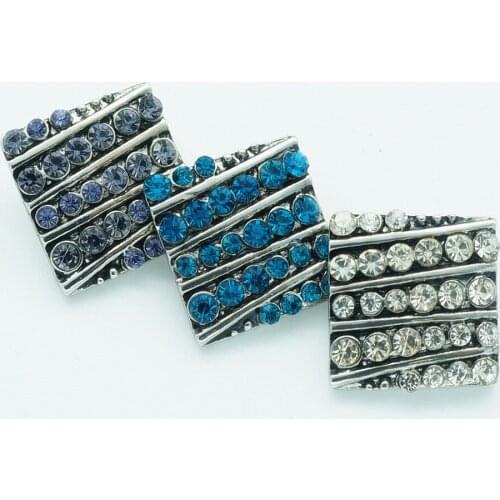 New Trendy KZ1213 Beauty Square Striped Rhinestone 18MM Metal snap buttons for DIY 18MM snap jewelry Bangles wholesale