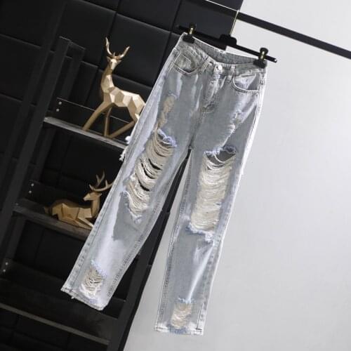 Washed Ripped Jeans for Women 2021 New Loose Super Stretchy Jeans Straight Pants Pantalones De Mujer Cintura Alta
