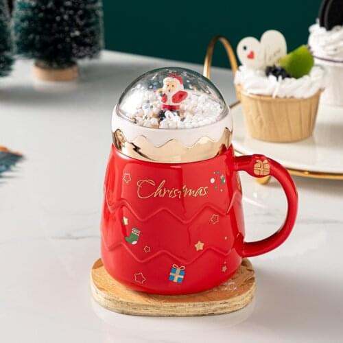 Christmas Mugs Couples Ceramic Santa Claus Figurines with Lid and Spoon New Lid Design Holiday Style Office Home Milk Coffee Cup