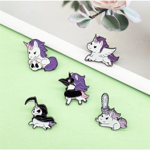 Cartoon Personality Fashion Alloy Paint High-End Unicorn Brooch Pink Skull Pony Animal Brooch All-Match For Men And Women Ins
