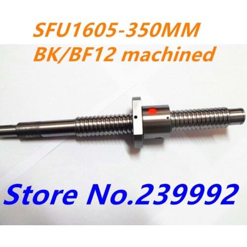 SFU1605 350mm Ball Screw Set : 1 pc ball screw RM1605 350mm+1pc SFU1605 ball nut cnc part standard end machined for BK/BF12