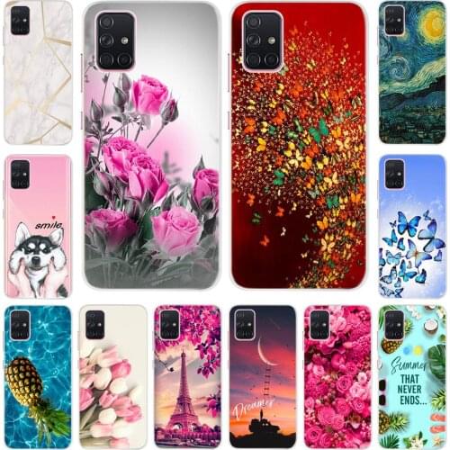 Silicone Case For Samsung Galaxy A71 2019 SM-A715F Case Flower Printing Soft Silicone TPU Back Cover For Samsung A71 Phone Cases