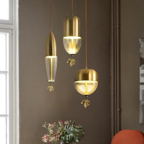 Nordic Copper Glass Pendant Light Restaurant Cafe Bar Home Decor Hanging Lamp Bedroom Living Room Pendant Kitchen Light Fixtures