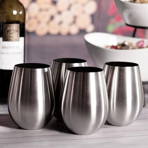 4PCS Stainless Steel Stemless Wine Glasses Kitchen Bar Unbreakable Metal Drink Cups For Indoor & Outdoor Picnics Camping