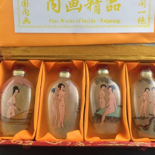 4pcs Rare Chinese Inside Painting Glass Woman Snuff Bottle