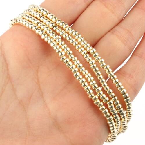 3mm Light Gold-Plated Hematite Beads Natural Stone Fillet Shape Spacer Loose Beads for Jewelry Making DIY Bracelet 15