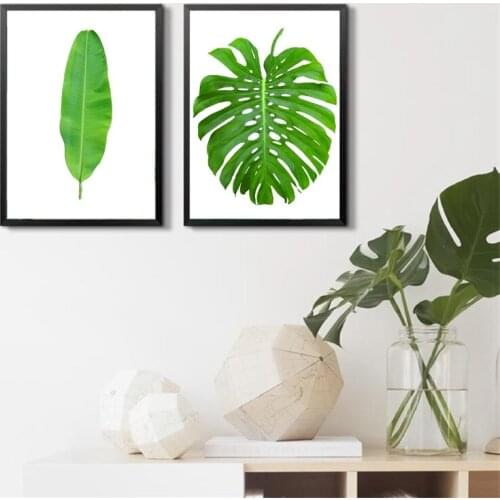 Tropical Plants Banana Leaves Canvas Art Print Poster, Green Botanical Art Canvas Painting Wall Pictures Natural Decoration