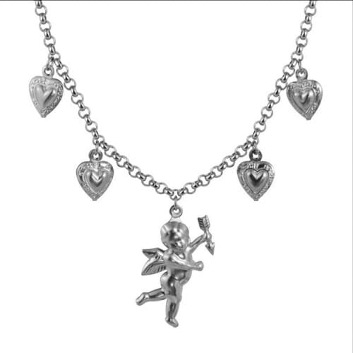 Vintage Sea Daughter Exquisite Love bells Necklaces Lucky Fairy Angel Wing Pendant Silver Color Chain Necklace Jewelry Gift