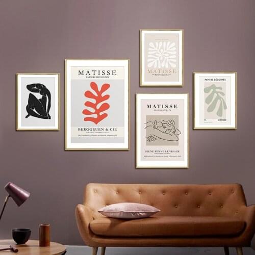 Mid Century Exhibition Poster Henri Matisse Abstract Art Cutout Print Female Body Leaves Painting Canvas Wall Decor Picture