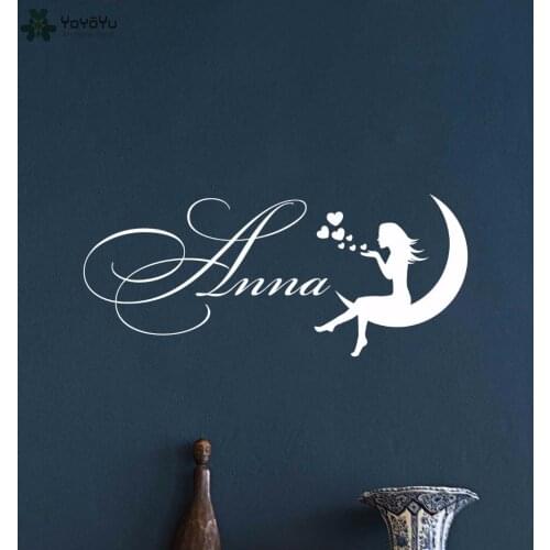 YOYOYU Wall Decal Girls Personalized Name Wall Stickers For Kids Rooms Moon Pattern Custom Name Nursery Bedroom Decor Gift SY997