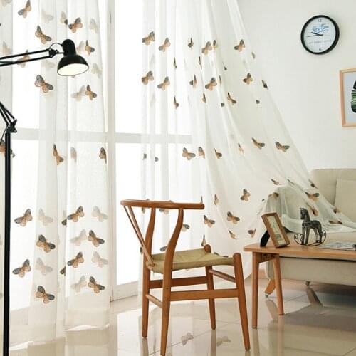 Cartoon Butterfly Embroidered Curtain for Kids Baby Nursery Bedroom Pastoral Organza Window Treatment Drapes Tende JS124D