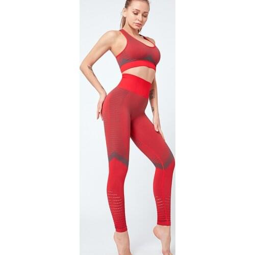 Women Fitness Sportswear 2 Piece Gym Clothing Stretchy Yoga Set Sports Bra And High Waist Running Leggings Workout Sports Suits