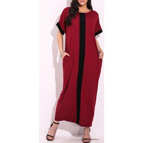 Women Plus Size 3XL 4XL 5XL Robe Dresses Contrast Panel Shirt Dress O Neck Short Sleeve Casual Loose Maxi Long Dress Summer 2020