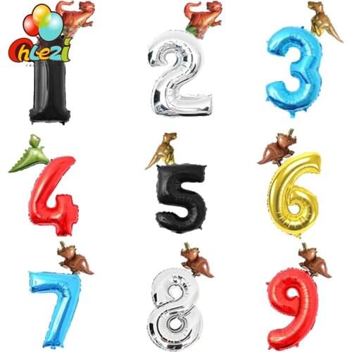2pcs Dinosaur Foil Helium Cartoon Figure Balloons 1 2 3 Boy' Birthday Decoration Kids' Toys Dinosaur Funny Gifts Baby Shower