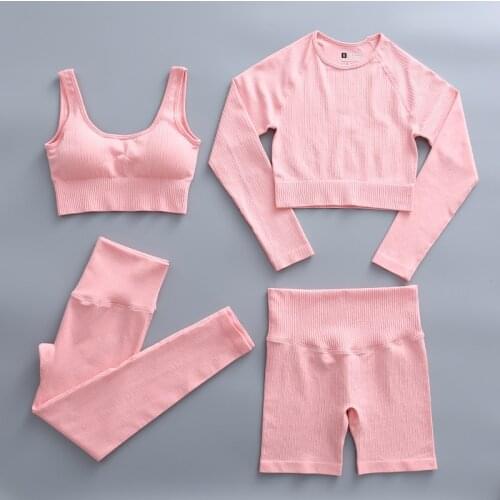 3/4 Pcs Set 2021 New Workout Clothes For Women gym Sportswear Thread Yoga Outfits Female Fitness Athletic Wear Crop top Yoga Set