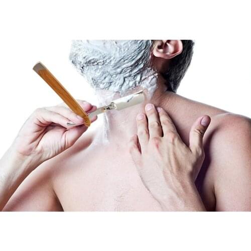 Retro Wood Handle + 10pcs Blade Head Shaving Razor Folding Shaver Male Face Cleansing Care Tool